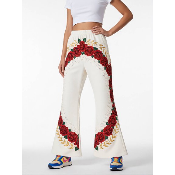 Girls Flared Bell Bottom Pants, Wide Leg Digital Print Leggings, Cute Casual Trousers for Kids and Teens, Spring Summer Bottoms for Girls Age 4-13