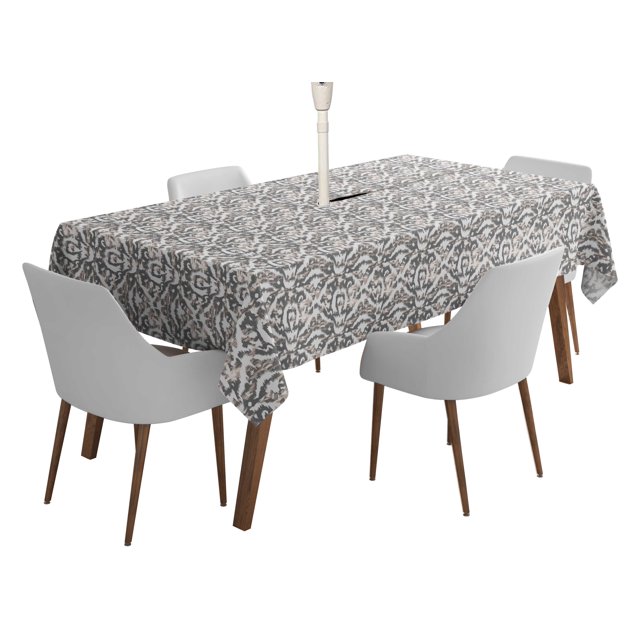 Vargottam Indoor/OutdoorTablecloth58x102 Inch RectangleTablecloth with Umbrella Hole and Zip- Waterproof PatioTableCloths- TableCovers for Backyard RectangularTable- Gray2