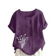 thumbnail image 5 of QUNYINEY Dandelion Shirts for Women Casual Short Sleeve Crew Neck Tops Cotton Linen Loose Button Pullover Women Tops, 5 of 5