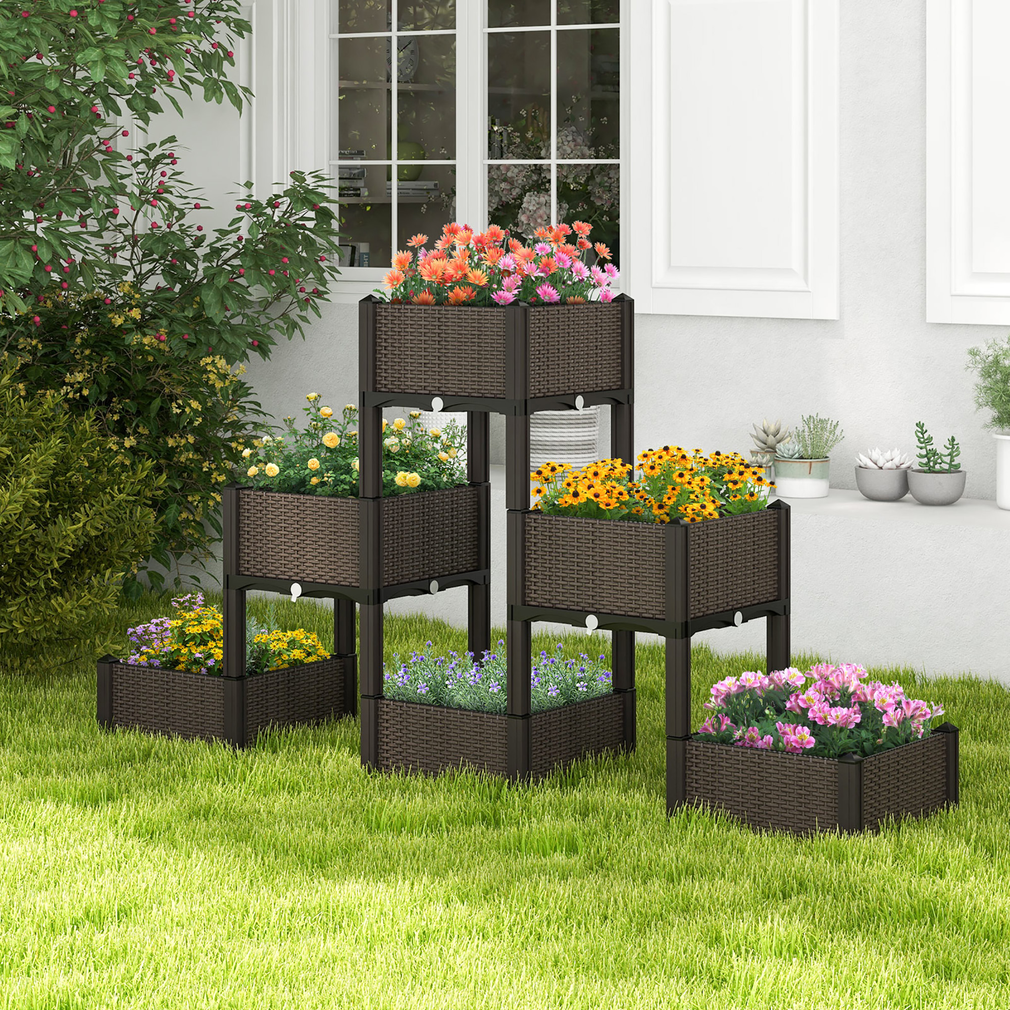 Gymax 4 PCS Elevated Plastic Raised Garden Bed Planter Kit for Flower Vegetable Grow