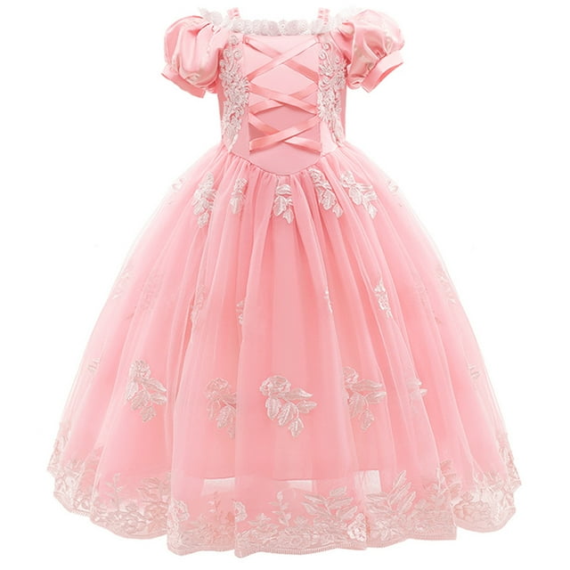 Robe de Fête d'Anniversaire pour Filles Princess, Manches Bouffantes, Cosplay, Robe Princess Rose avec Accessoires