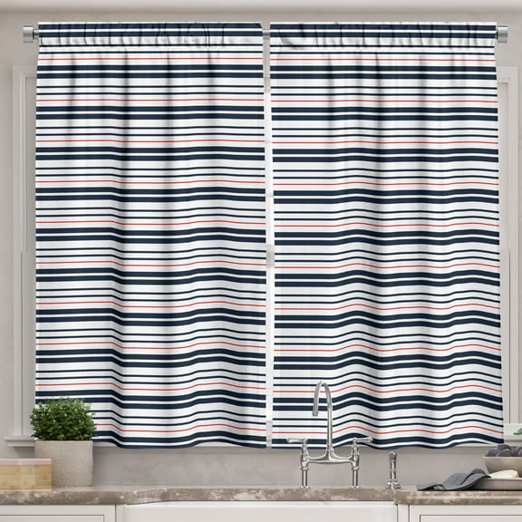 Ambesonne Fashion Kitchen Curtains, Parallel Stripes Ornament, 55"x45", Dark Violet Blue Coral
