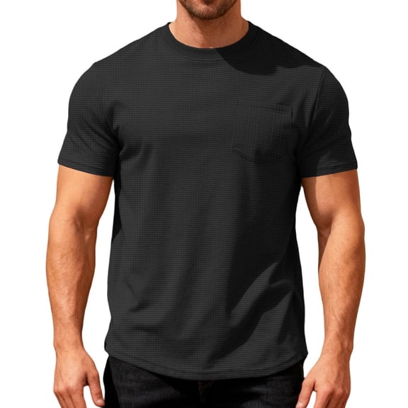 Bnwani Shirts For Men Poket Tee Casual Short Sleeve Shirts Black 2XL