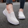 thumbnail image 2 of Gpaecead Women's Faux Leather Flat Sneakers Lightweight Slip On Casual Cushioned Soft Sole Non Slip Comfort Shoes For Commuters White, 2 of 8