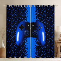 Manfei Boys Girls Gradient Blue Gamepads Curtains Pack of 2 (42x84 Each),Video Game Curtains Blackout,Futuristic Cubes Bedroom Curtains,Ultra Soft Home Decor
