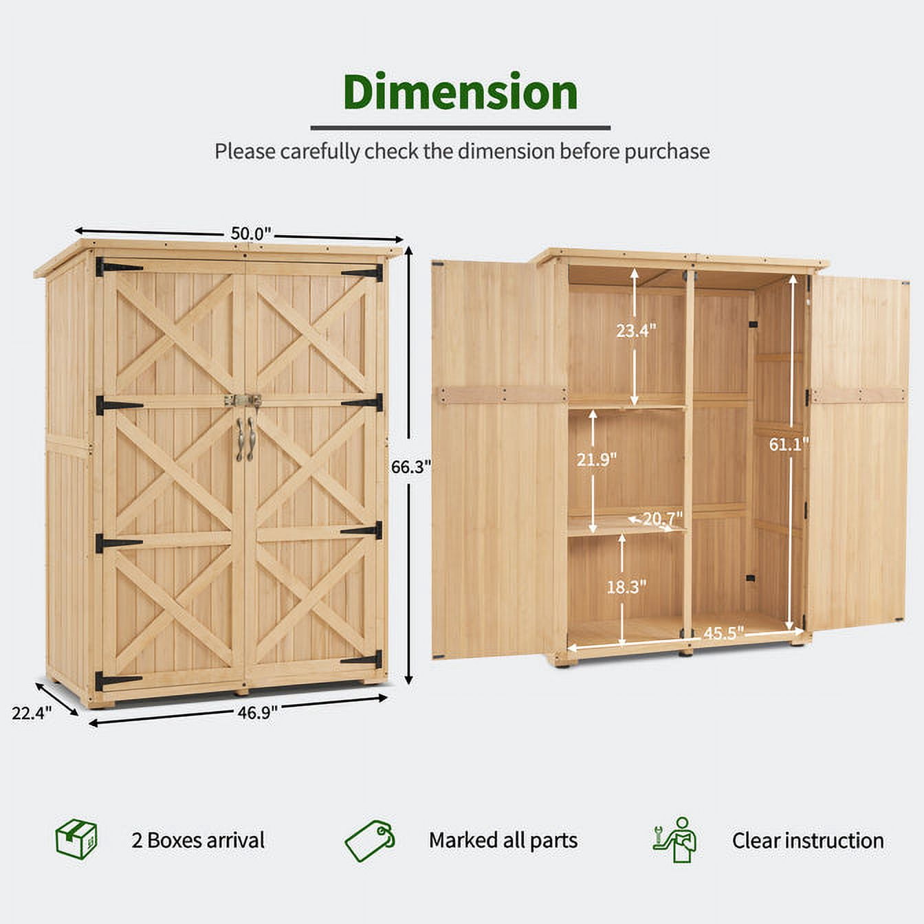Macrout Outdoor Storage Cabinet, Wooden Storage Tool Shed with Lock for Patio Yard Lawn,Large