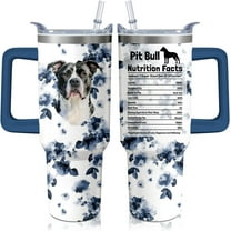 40oz Pitbull Dog Tumbler with Handle and Straw, Funny Stainless Steel Insulated Cup with Lid and Straw, Travel Coffee Mug Water Bottle, Birthday Mothers Day Gifts for Women Men Animal Lovers
