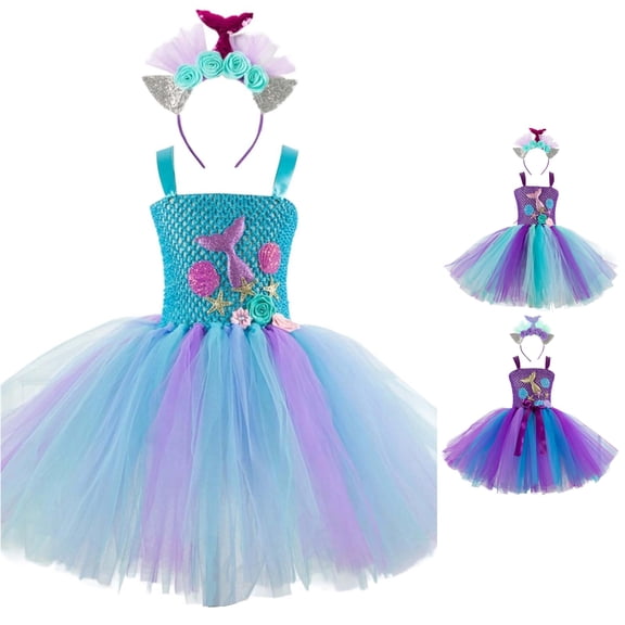 Zylarhe Girls Dresses Tutu Party Elegant Puffy Sleeve Formal Gown for Toddler Kids Outfit Blue 2-3 Years