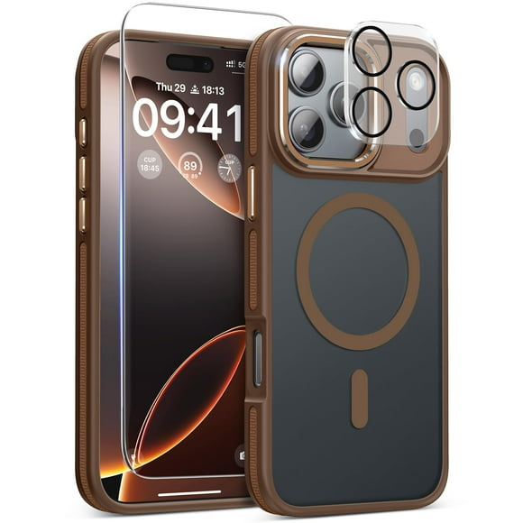 Funda para teléfono DOMAVER iPhone 17 Pro Max 3 en 1 magnética, marrón