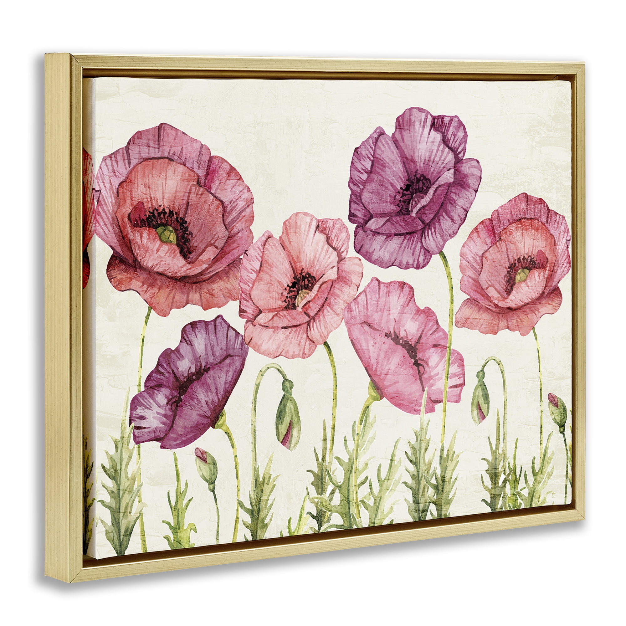 Stupell Industries Poppy Days Vintage Blooms Gold Framed Floater Canvas Wall Art, design by Kim Allen