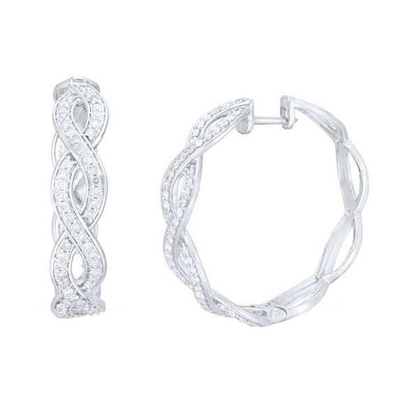 AFFY White Natural Diamond Braided Hoop Earrings in 10K White Gold (0.5 Cttw)