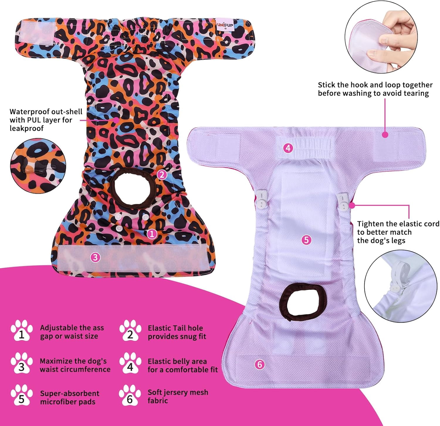 JJEAN-Reusable Female Dog Diapers Period Panties Washable Puppy Pee Pads with Adjustable Strap for Small Dogs in Heat and Incontinence