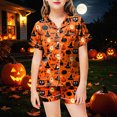 thumbnail image 2 of TOWED22 Halloween Silk Satin Pajamas Set for Girl Cute 2 Piece Graphic Pj Set Button Down Short Sleeve Shirt Shorts Lounge Set,4-5 Y, 2 of 5