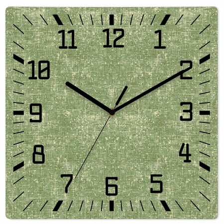 Wall Clock Green Spots Texture Operated Square Clocks Wooden Silent Non-Ticking Wallclock 12 Inch Vintage Distressed Artistic Wood Wall Clock for Living Room Bedroom Office Shool Home Decor