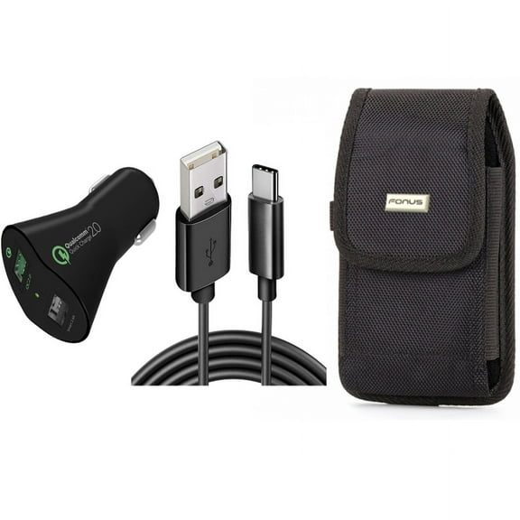 Case Belt Clip & Car Charger for iPhone 15 Pro Max - Swivel Holster Rugged Cover and 30W Fast 2-Port USB 6ft Cable Type-C X2O for iPhone 15 Pro Max (6.7")