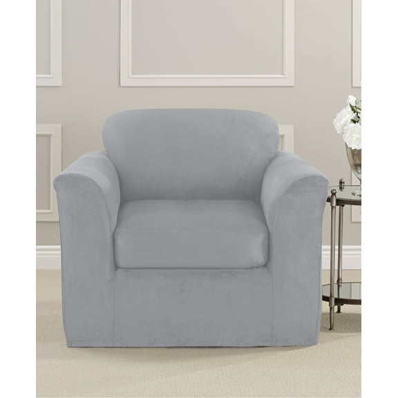 SureFit  Ultimate Stretch Suede 2 Piece Chair Slipcover Light Gray