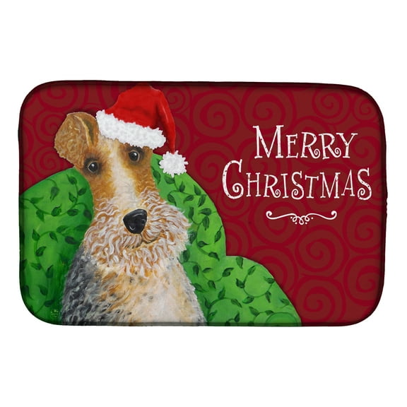 Wire Fox Terrier Christmas Dish Drying Mat
