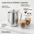 thumbnail image 3 of Milk Frothing Jug with Lid, Stainless Steel, 33.8 oz Espresso Steaming Pitcher for Latte Art, 3 of 9