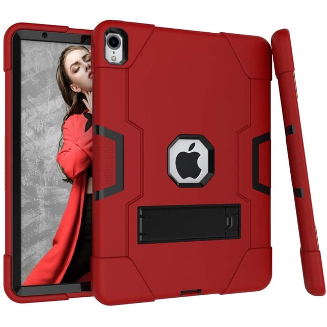 Mignova for iPad Pro 11 Inch 2018 Case,Hybrid Three Layer Full-Body Shockproof Armor Defender Full-Body Rugged Protective Case Cover with Stand for iPad Pro 11 Inch 2018(Red/Black)