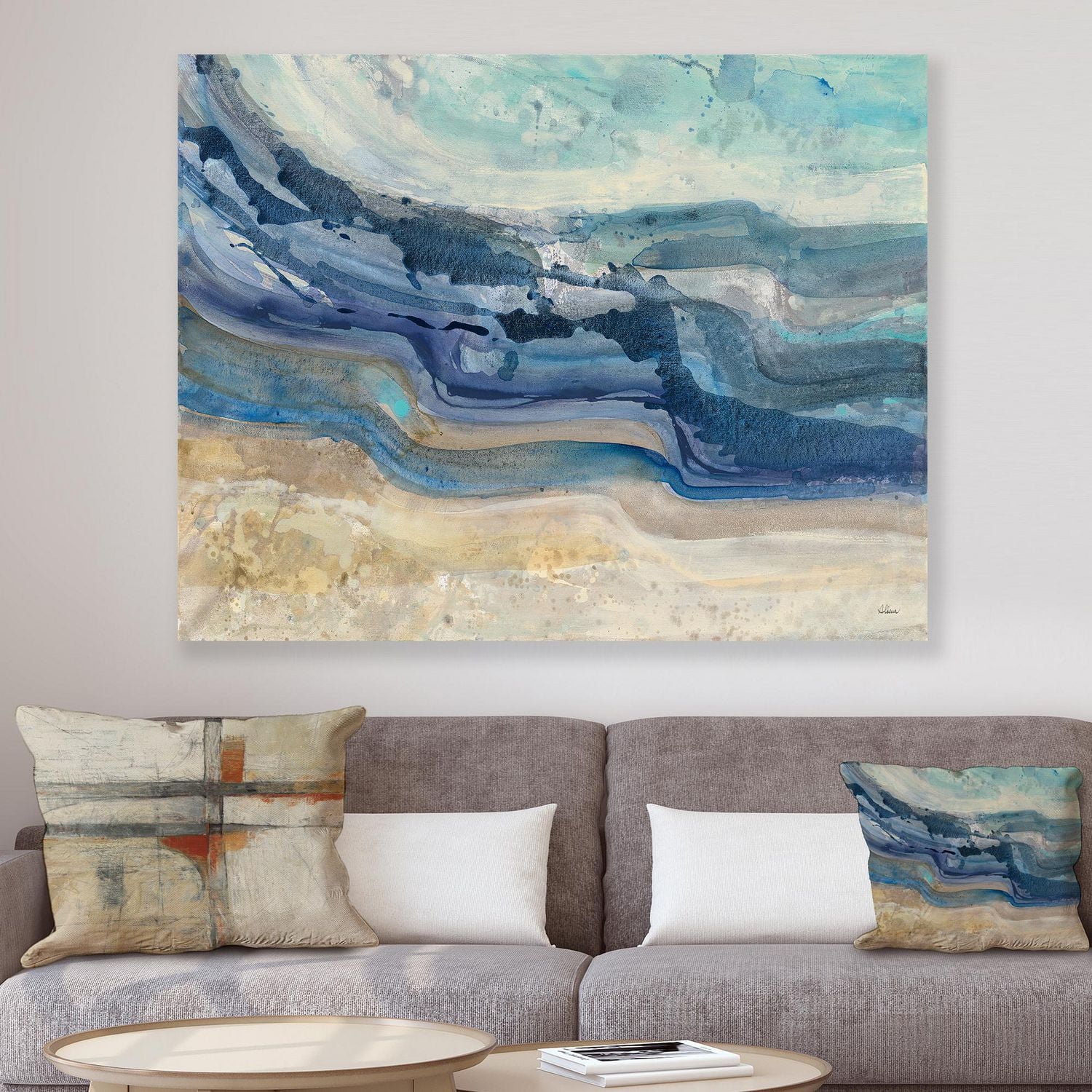 Designart Coast Blue Sea Waves Watercolour Canvas Wall Art
