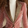 thumbnail image 5 of Women's Velvet Blazer, Leopard Print Collar Jacket, Single Button Slim Fit Blazer, Long Sleeve Business Blazer, Notch Lapel Work Jacket, Fashion Office Wear, Classic Style Blazer Pink, 5 of 10