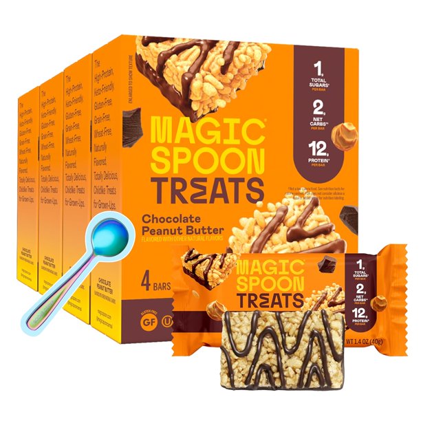 Treats - High Protein Bars, Low Carb, Keto Friendly, 1g of Sugar, Gluten Free, Crispy Treat Cereal Bar, On-The-Go Healthy Snack (4 each of Marshmallow, Chocolate PB, Blueberry Muffin, Double