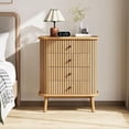 thumbnail image 1 of Bingirl Storage Cabinet 4-Drawer Vertical Chest MDF + Iron Soft Frame with Vertical Lines Wild Oak Color Bedroom Storage Solution, 1 of 7