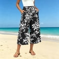 thumbnail image 5 of Atogsazn Womens Summer Floral Print Capris Casual Wide Leg Elastic Waist Cropped Pants Drawstring with Pocket Beach Black S Fashion, 5 of 7