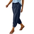 thumbnail image 4 of Aoiroe Women's Barrel Leg Ankle Sweatpants Wide Leg Lounge Pants Baggy Casual Cotton Linen Sweat Pants with Pockets Navy XL, 4 of 7