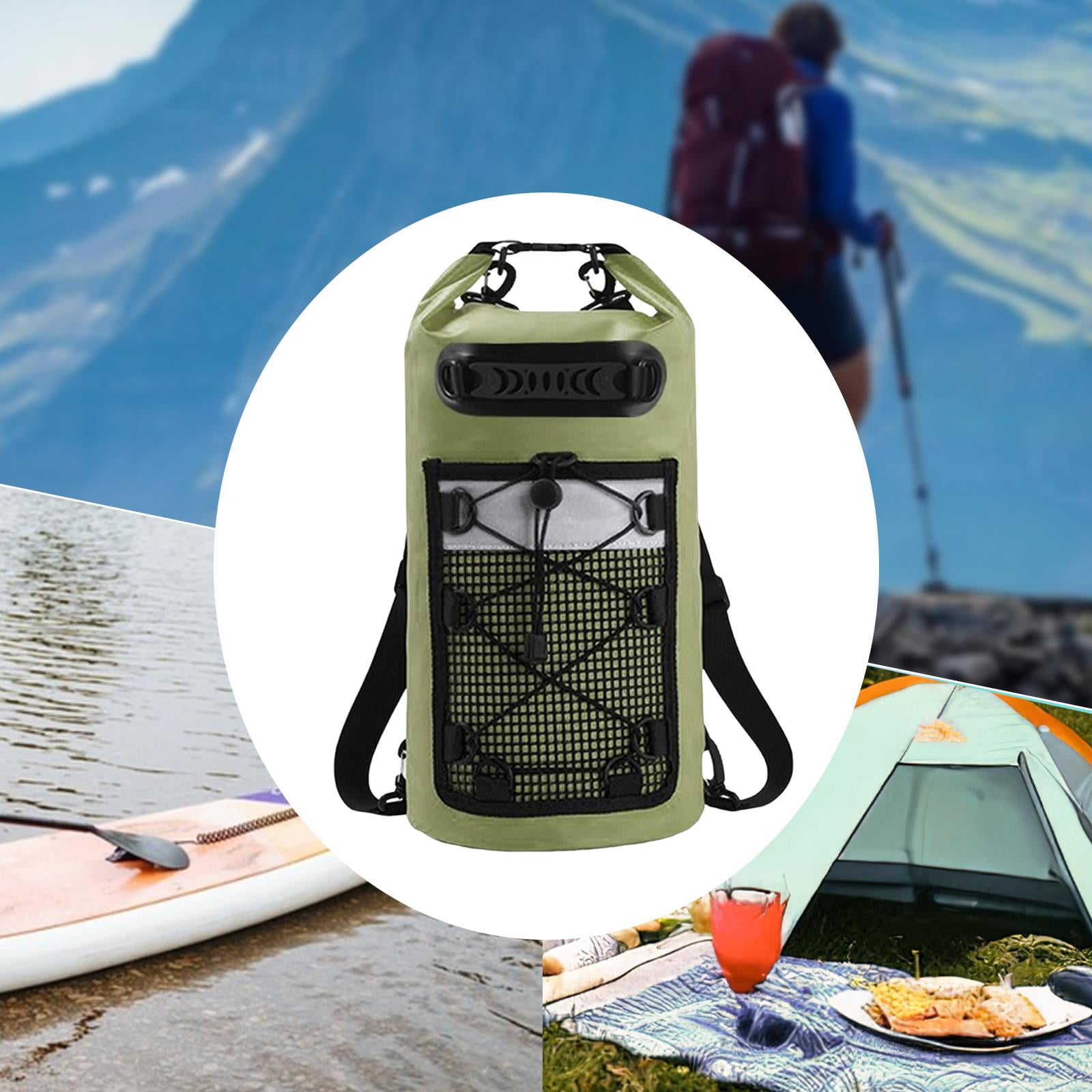 Waterproof Dry Bag Floating Backpack Dry Sack IPX6 Waterproof with Mesh Pocket for Boating Kayaking Fishing