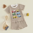 thumbnail image 4 of Akiihool Toddler Boys Outfit Toddler Kids Boy Summer Clothes 6 12 18 24 Months 2T 3T 4T Short Sleeves Shirt Tops & Casual Shorts Outfit Set(Coffee,6-12 Months), 4 of 5