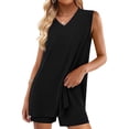 thumbnail image 2 of Women'S 2 Piece Shorts Sets V Neck Long Tank Tops High Waisted Loose Fit Matching Travel Outfits Black S, 2 of 8