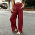 thumbnail image 2 of Wide Leg Linen Pants Women High Waisted Boho Beach Flowy Pants Pleated Casual Vacation Outfits Elastic Trousers Split Hem, 2 of 9