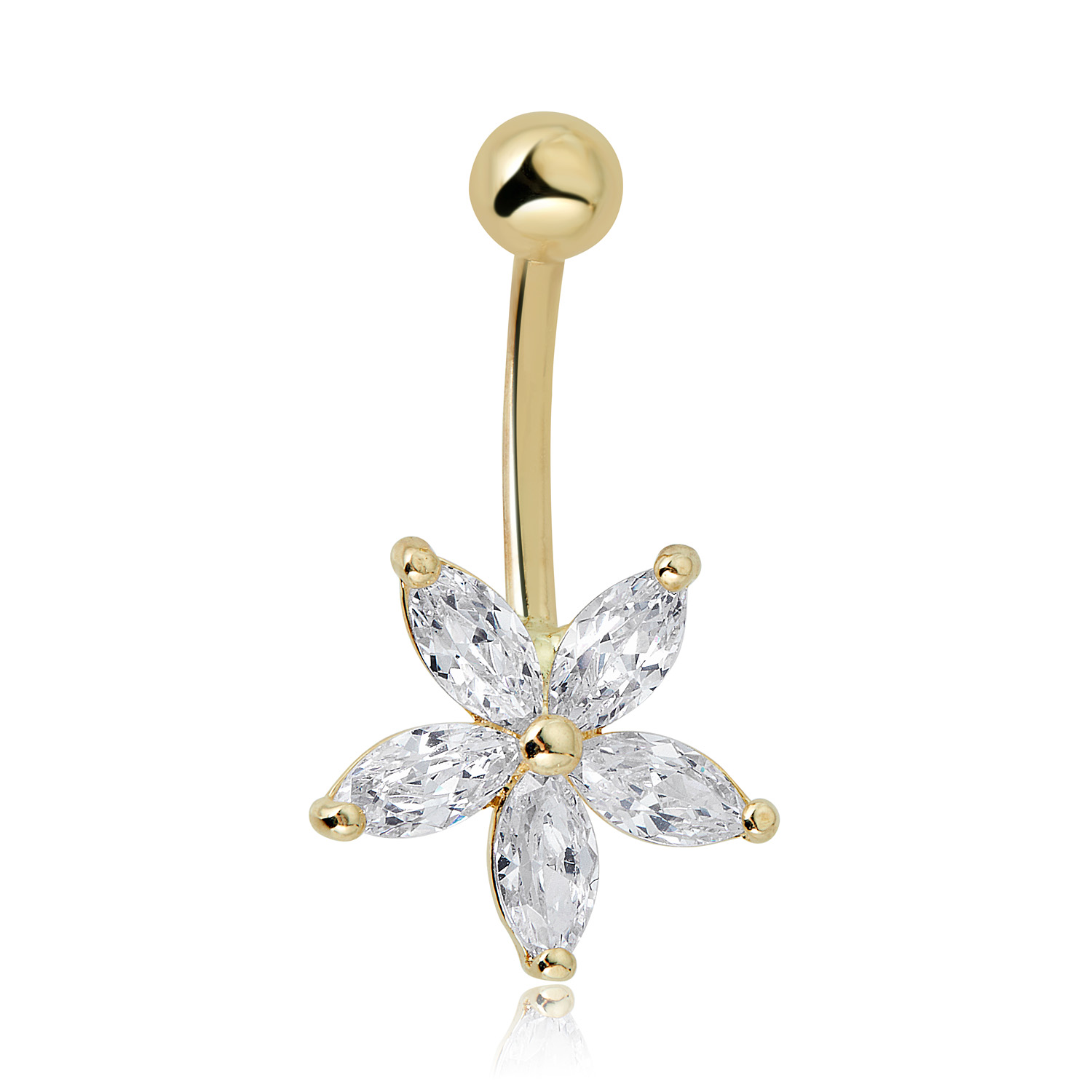 AVORA 10K Gold Marquise-shape Cubic Zirconia CZ Flower Belly Button Ring Body - Picture 9 of 9