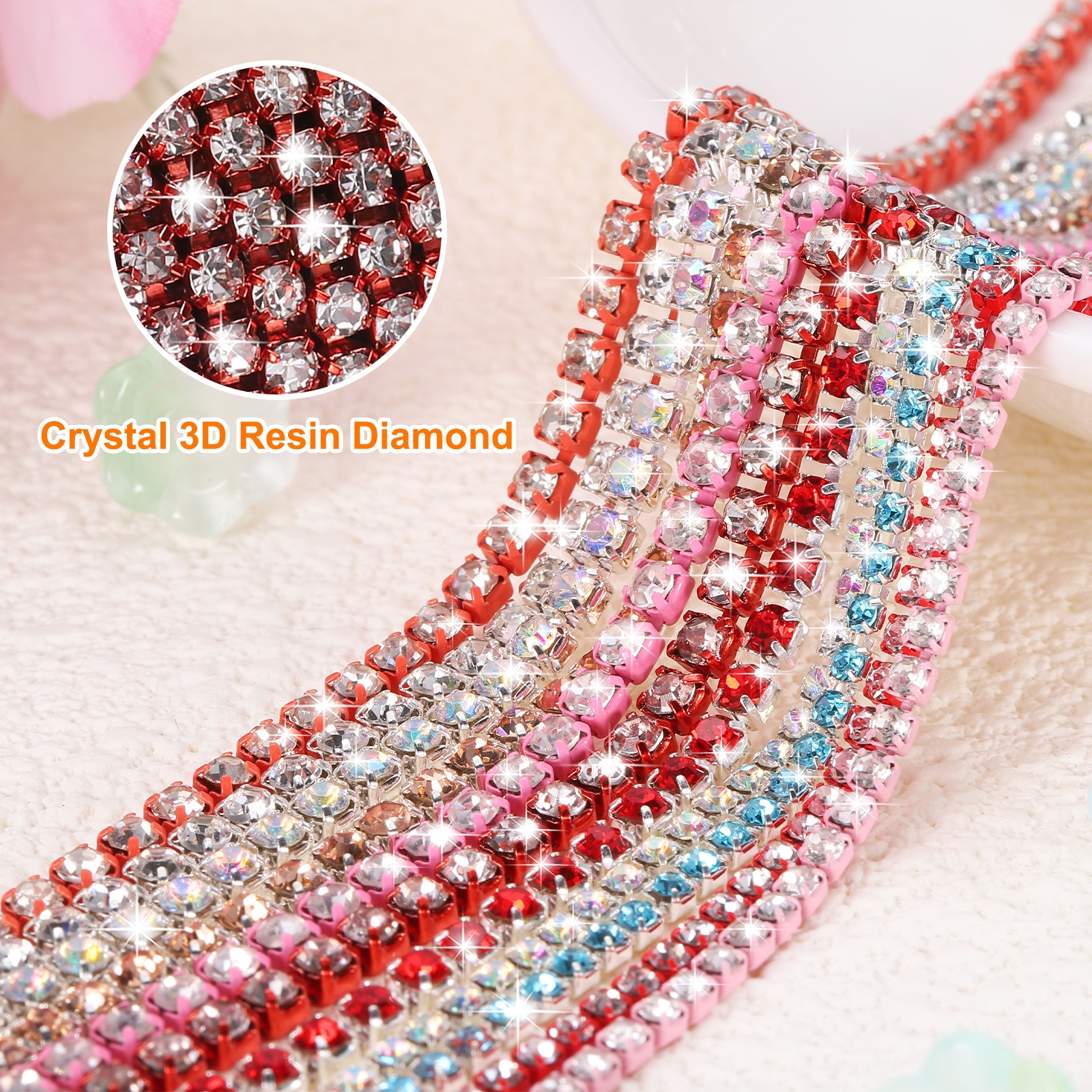 Unique Bargains Crystal Rhinestone Chain Trim for Jewelry Making Projects Red