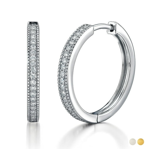 JeenMata Lab Grown Diamond Hoop Earrings - Round Cut Classic Earrings in White Gold Plating for Women