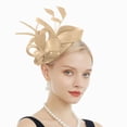 thumbnail image 2 of HCNTES Fascinators Headband with Feather, Women's Tea Party Hat for Kentucky Derby, Cocktail, Wedding, Fancy Dress Party Beige, 2 of 4