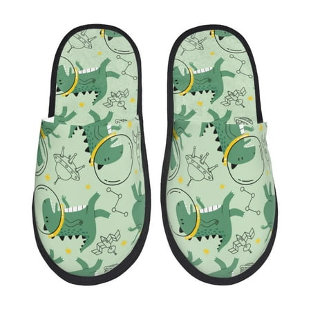 Balery Cute Dinosaurs in Space Slient Indoor Furry Fleece Comfort House Shoes Soft Non-Slip Home Shoes Cotton slippers House Slippers-- Medium