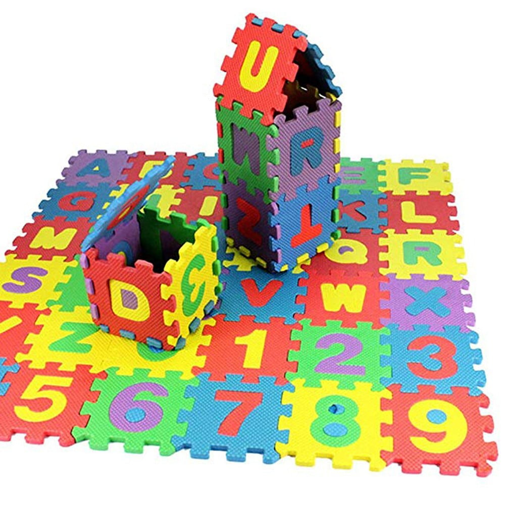 Twfbrm Baby Toys 36 PCS Kids Foam Play Mat 9.84 x9.84 Inch Interlocking Alphabet & Numbers Mini ABC Floor Puzzle Colorful Soft EVA Tile Reusable Foam Letter Mats for Floor Easy to Clean