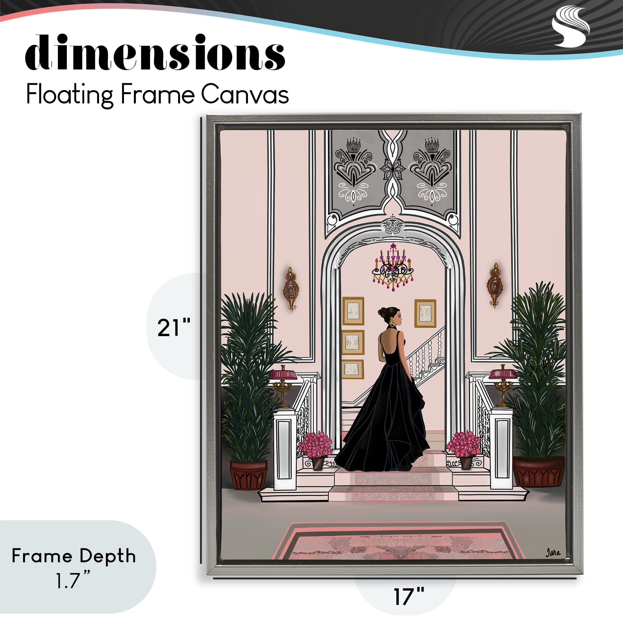 Stupell Industries Mansion Girl in Gown Gray Framed Floater Canvas Wall Art, design by Tara Boone