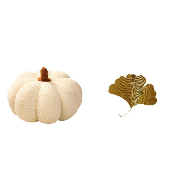 Cojines De Calabaza De Halloween, Cojines De Peluche Decorativos Para Sofá, Cama, Dormitorio, Habitación. Decoración De Pared Con Hojas De Ginkgo De Hierro Forjado. Escultura Abstracta De