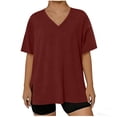 thumbnail image 4 of Agkizg Women's Plus Size V Neck Short Sleeve Pullover Top Solid Color Split Hem Casual Fashion Loose Fitting Basic Blouse, 4 of 5