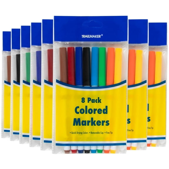100 Pack of Bulk Wholesale Fine Line Washable Coloring Markers Containing 8 Markers Each Pack in Multiple Colors Total 800 Markers