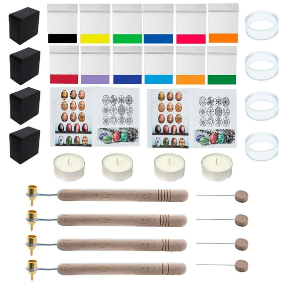 4 Kistka Pens, 12 Dyes, 4 Beeswax, 4 Stands, 4 Wires, 4 Candles, 2 Instructions Pysanky Ukrainian Easter Egg Decorating Kit 34 Pcs Craft DIY Set