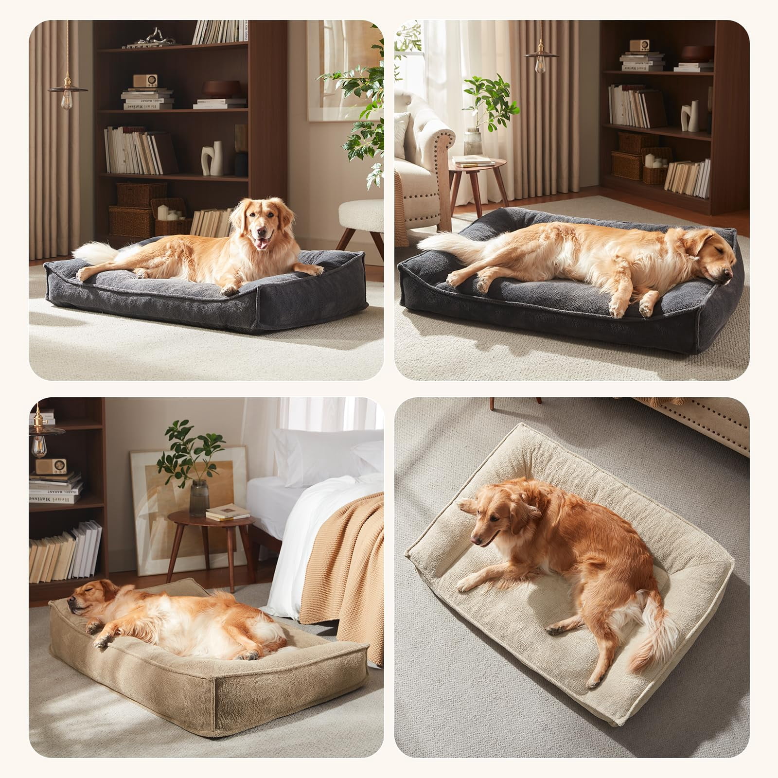 Orthopedic Dog Bed Medium Size Beige 35"L x 25"W x 8"Th, Ergonomic Slant Couch with Removable Washable Cover