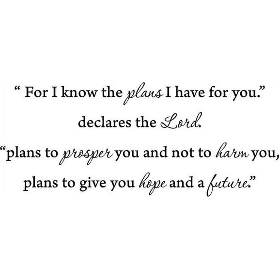 Glossy Black 31" x 13" Glossy Black 31" x 13" "For I know the plans i have for you," declares the Lord..... Vinyl Wall Art Home Decor Decal Sticker