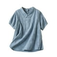 thumbnail image 2 of Womens Tshirts Cotton Linen Fashion Slim Fit High Neck Cap Sleeve Lace Shirt Summer Casual Sexy Cotton Linen Blouses, 2 of 7