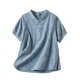thumbnail image 1 of Tops de Algodón de las Mujeres Y Solapa de Lino Manga Corta de Verano, Camisa Nueva Casual para las Mujeres, 1 of 7