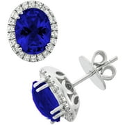 Platinum-Plated Sterling Silver Facet-Cut Blue Obsidian Pave CZ Earrings
