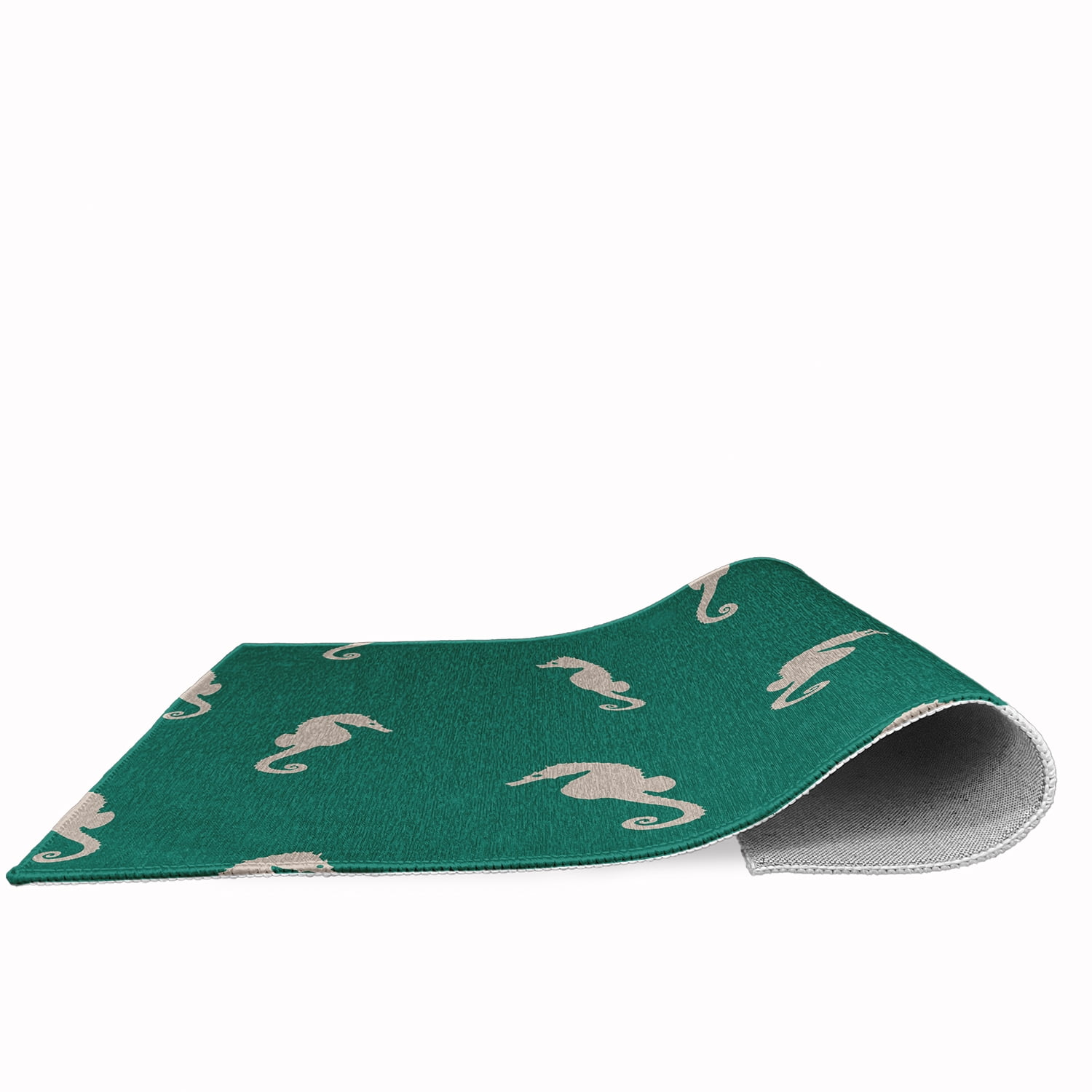 18" x 30" Simply Daisy Sea Horses Beach Style Chenille Area Rug, Kelly Green